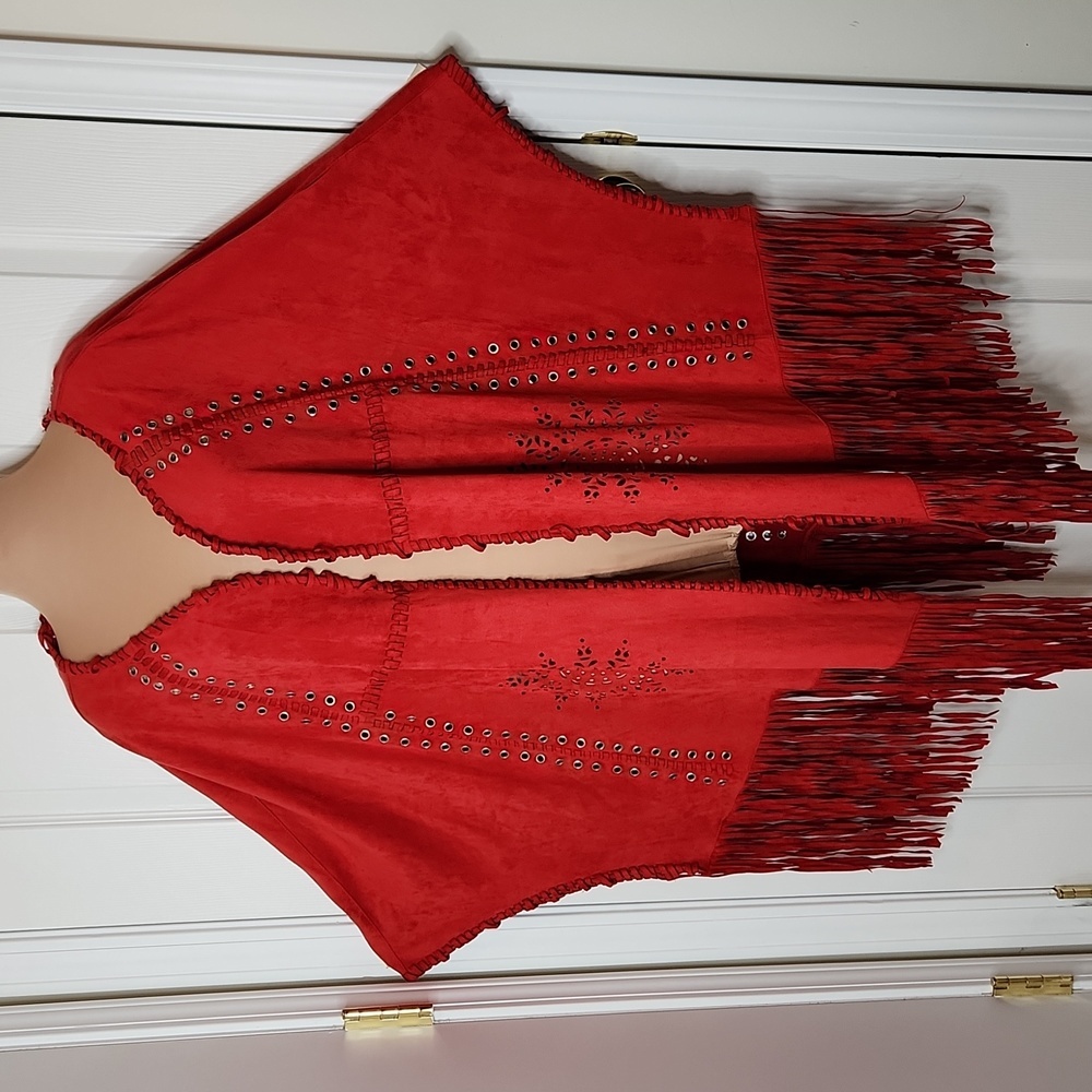 Tesoro moda festival bohemian fringe cut out cape poncho coverup L/XL